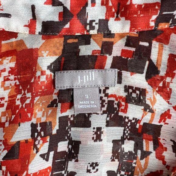J. JILL Tribal, Geometric, Aztec Button-up Blouse. Orange, Brown Shirt Small S - Picture 8 of 8